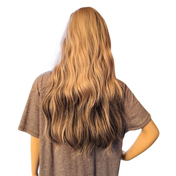 Long Wavy Black & Blonde Two-Tone Synthetic Wig - Picture 5 of 6